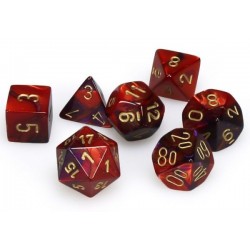 Gemini Mini-Polyhedral Purple-Red/gold 7-Die Se