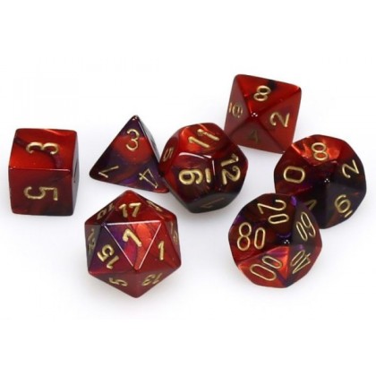 Gemini Mini-Polyhedral Purple-Red/gold 7-Die Se