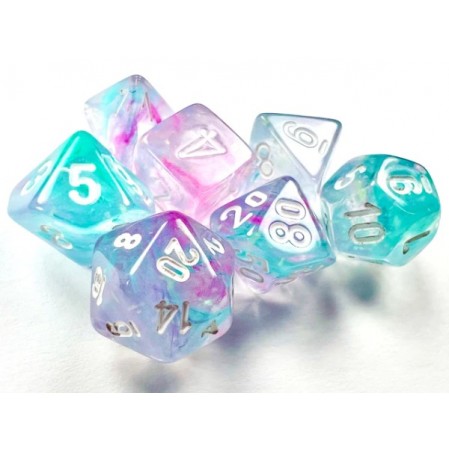 Nebula Mini-Polyhedral Wisteria/white 7-Die set