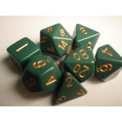 CHESSEX OPAQUE POLYHEDRAL 7-DIE SETS - DUSTY GREEN W/COPPER