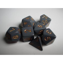 CHESSEX OPAQUE POLYHEDRAL 7-DIE SETS - DARK GREY W/COPPER