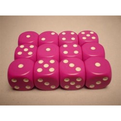 CHESSEX OPAQUE 16MM D6 WITH PIPS DICE BLOCKS (12 DICE) - LIGHT PURPLE W/WHITE