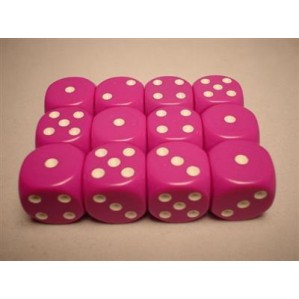 CHESSEX OPAQUE 16MM D6 WITH PIPS DICE BLOCKS (12 DICE) - LIGHT PURPLE W/WHITE