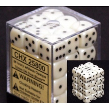 Opaque 12mm d6 with pips Dice Blocks (36 Dice) - Ivory/black
