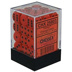 CHESSEX OPAQUE 12MM D6 WITH PIPS DICE  (36 DICE) - ORANGE W/BLACK