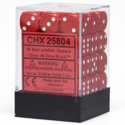 Opaque 12mm d6 with pips Dice Blocks (36 Dice) - Red/white