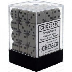 Opaque 12mm d6 with pips Dice Blocks (36 Dice) - Grey/black