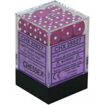Opaque 12mm d6 with pips Dice Blocks (36 Dice) - Light Purple/white