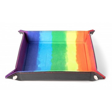 Velvet Folding Dice Tray with Leather Backing 10x10 Watercolor Rainbow