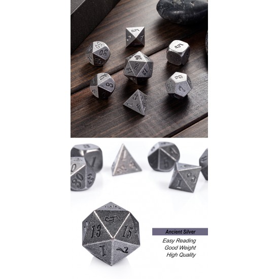 Metal & Enamel Dice Set (7pcs) Crude Iron
