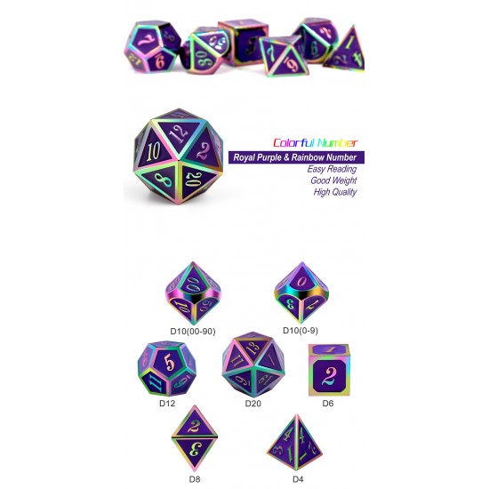 Metal & Enamel Dice Set (7pcs) Royal Purple Iridescence