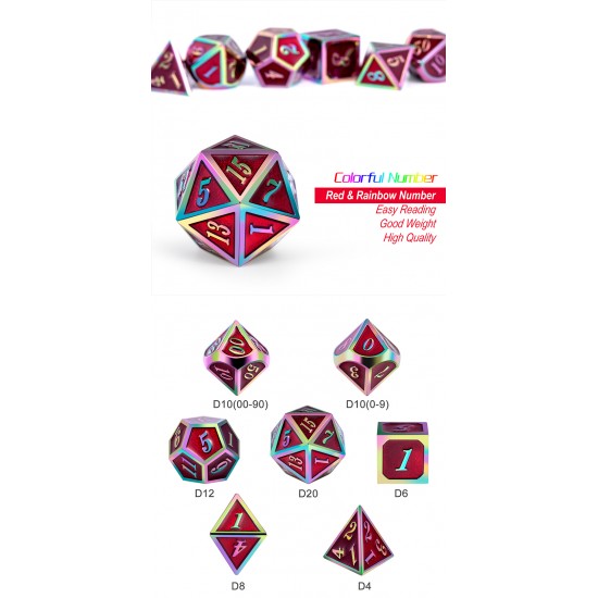 Metal & Enamel Dice Set (7pcs) Red Iridescence