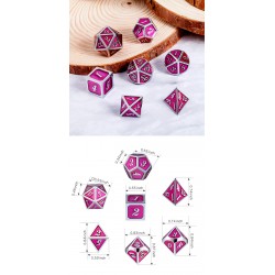 Metal & Enamel Dice Set (7pcs) Magenta & Silver