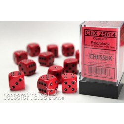 CHESSEX OPAQUE 16MM D6 WITH PIPS DICE BLOCKS (12 DICE) - RED W/BLACK
