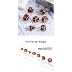 Metal & Enamel Dice Set (7) Maroon & Gold