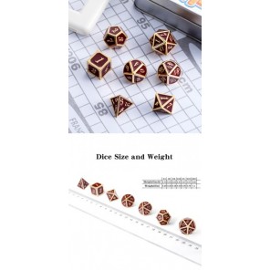 Metal & Enamel Dice Set (7) Maroon & Gold