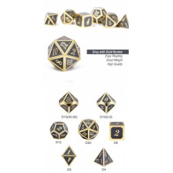 Metal & Enamel Dice Set (7) Gray & Gold
