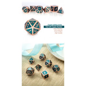 Metal & Enamel Dice Set (7) Teal & Copper