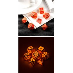 Metal & Enamel Dice Set (7) Red Glow in the Dark