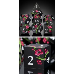 Metal & Enamel Dice Set (7) Sakura Black