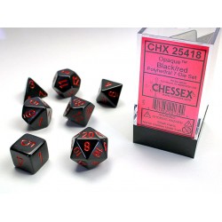 CHESSEX OPAQUE POLYHEDRAL 7-DIE SETS - BLACK W/RED