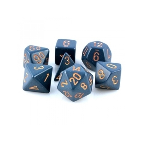 CHESSEX OPAQUE POLYHEDRAL 7-DIE SETS - DUSTY BLUE W/GOLD