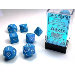 CHESSEX OPAQUE POLYHEDRAL 7-DIE SETS - LIGHT BLUE W/WHITE