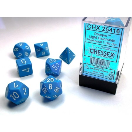 CHESSEX OPAQUE POLYHEDRAL 7-DIE SETS - LIGHT BLUE W/WHITE