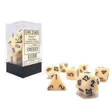 CHESSEX OPAQUE POLYHEDRAL 7-DIE SETS - IVORY W/BLACK