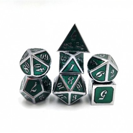 Metal Dual Silver-Green Dice Set