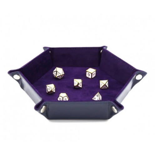 Velvet Leatherette Hex Dice Tray Navy with Purple