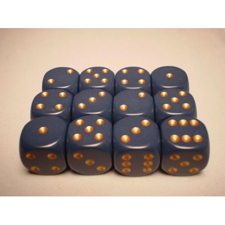 CHESSEX OPAQUE 16MM D6 WITH PIPS DICE BLOCKS (12 DICE) - DUSTY BLUE W/COPPER