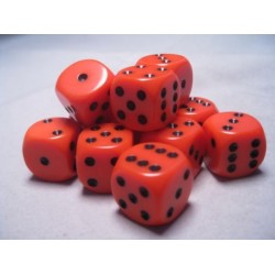 CHESSEX OPAQUE 16MM D6 WITH PIPS DICE (12 DICE) - ORANGE W/BLACK
