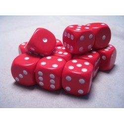 CHESSEX OPAQUE 16MM D6 WITH PIPS DICE BLOCKS (12 DICE) - RED W/WHITE