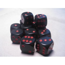 CHESSEX OPAQUE 16MM D6 WITH PIPS DICE BLOCKS (12 DICE) - BLACK W/RED
