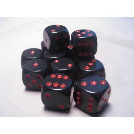 CHESSEX OPAQUE 16MM D6 WITH PIPS DICE BLOCKS (12 DICE) - BLACK W/RED