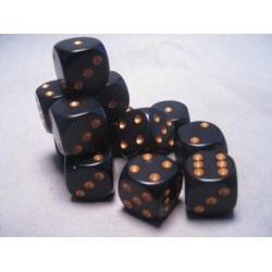 CHESSEX OPAQUE 16MM D6 WITH PIPS DICE BLOCKS (12 DICE) - BLACK W/GOLD