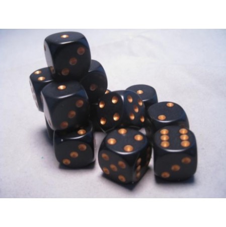 CHESSEX OPAQUE 16MM D6 WITH PIPS DICE BLOCKS (12 DICE) - BLACK W/GOLD