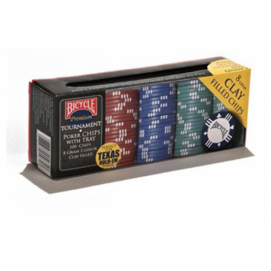 Bicycle 8 Gram Clay Poker Chips (100) with Casino Tray