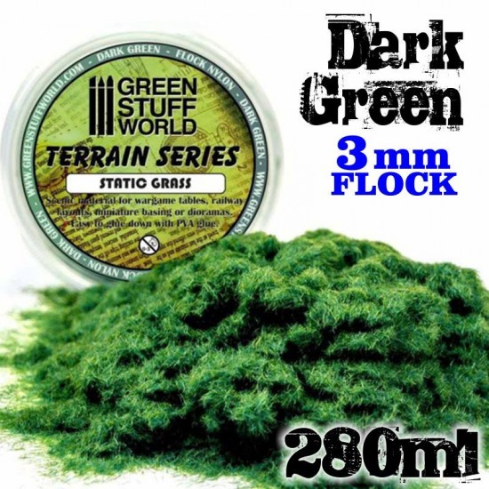Static Grass Flock 3 mm - Dark Green - 280 ml
