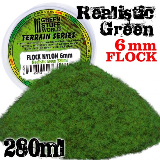 Static Grass Flock XL - 6 mm - Realistic Green - 280 ml