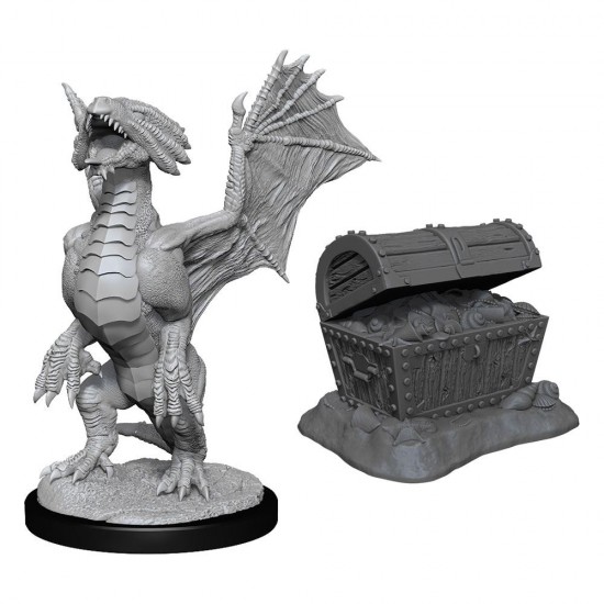 D&D Nolzur's Marvelous Miniatures Unpainted Bronze Dragon Wyrmling & Sea found Treasure