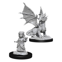 D&D Nolzur's Marvelous Miniatures Unpainted Silver Dragon Wyrmling & Female Halfling