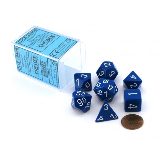 CHESSEX OPAQUE POLYHEDRAL 7-DIE SETS - BLUE W/WHITE