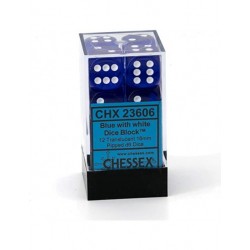 CHESSEX OPAQUE 16MM D6 WITH PIPS DICE  (12 DICE) - BLUE W/WHITE