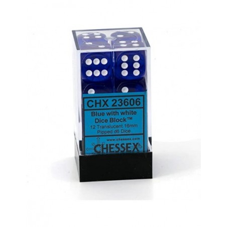 CHESSEX OPAQUE 16MM D6 WITH PIPS DICE  (12 DICE) - BLUE W/WHITE